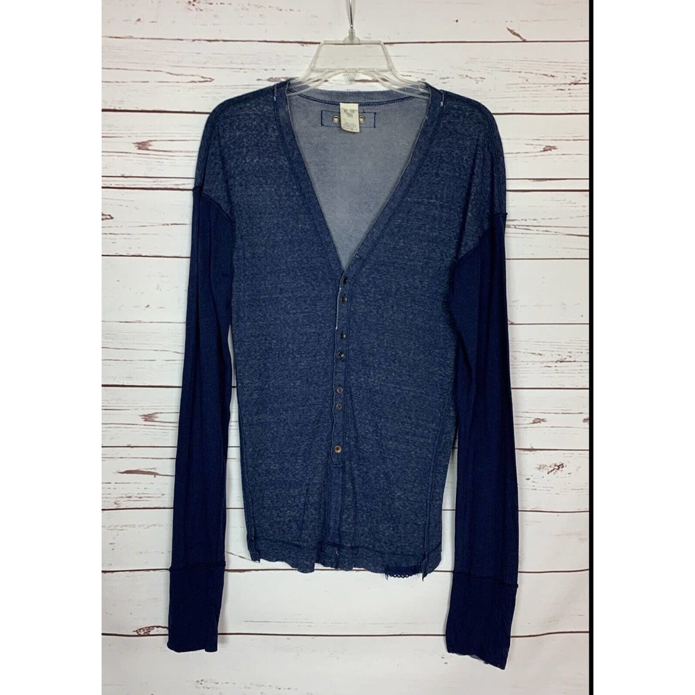 Free People We The Free Women's M Medium Navy Button Long Sleeve Cute Top Shirt